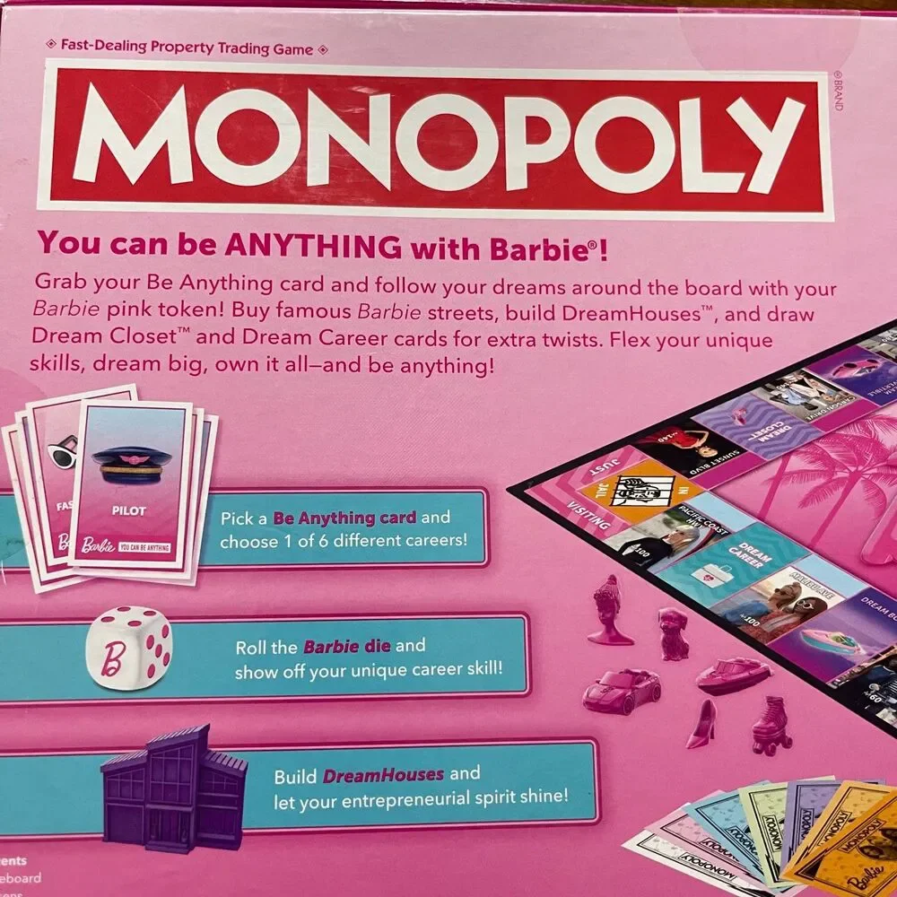 Monopoly Barbie Edition Board Game 2023 Hasbro Complete Family Strategy Game